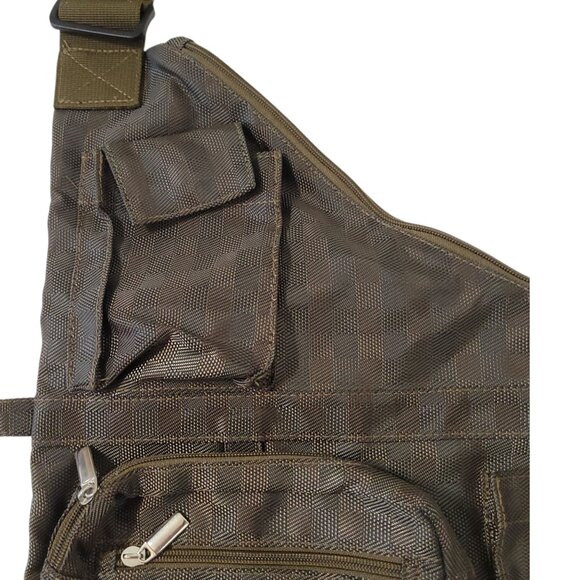 Sacs Of Life Metro Earth Sling Crossbody Bag Brown Checkered Adjustable Strap Zi - Picture 9 of 12